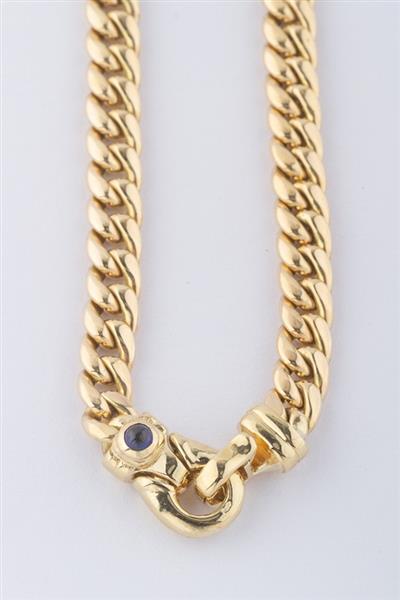 Grote foto gouden gourmet collier met bij het slot een cabochon geslepen saffier kleding dames sieraden
