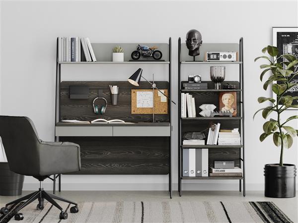 Grote foto arwen bureau met opbouw zwart almila huis en inrichting stoelen