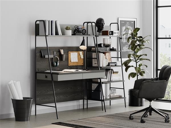 Grote foto arwen bureau met opbouw zwart almila huis en inrichting stoelen