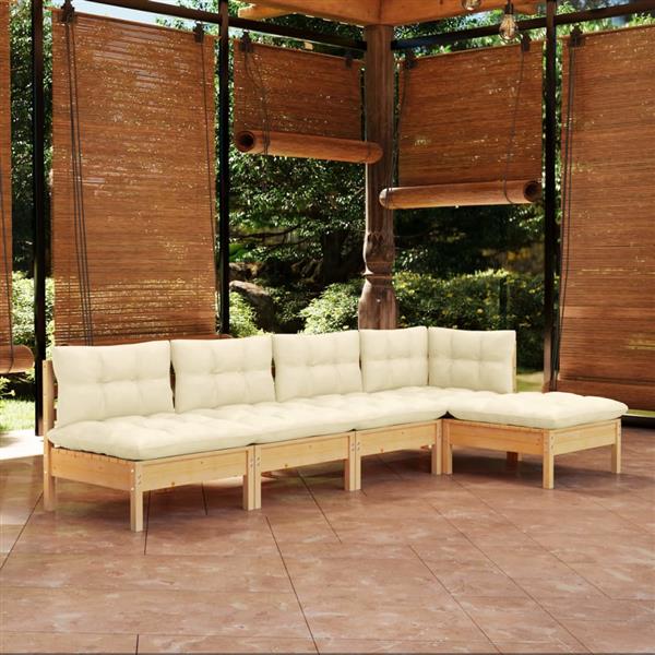 Grote foto vidaxl 5 delige loungeset met cr mekleurige kussens grenenhout tuin en terras tuinmeubelen