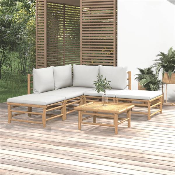 Grote foto vidaxl 6 delige loungeset met kussens bamboe lichtgrijs tuin en terras tuinmeubelen
