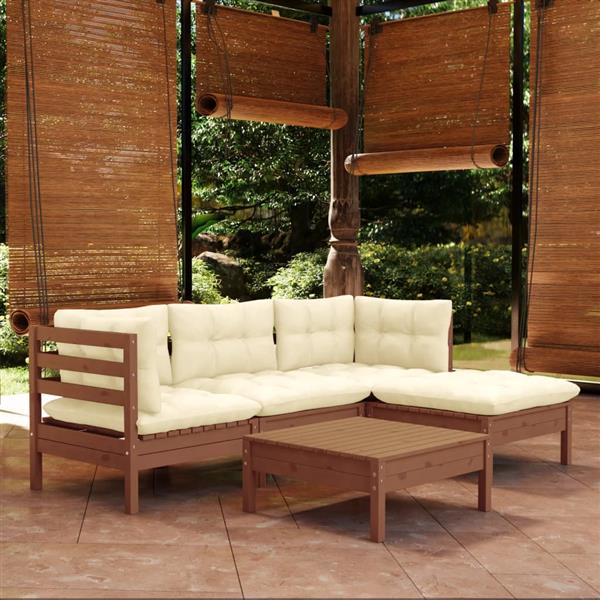 Grote foto vidaxl 5 delige loungeset met kussens grenenhout honingbruin tuin en terras tuinmeubelen